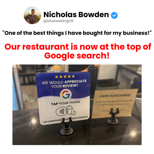 Restaurant owner's review of ReviewBoost NFC plaque leading to #1 Google ranking