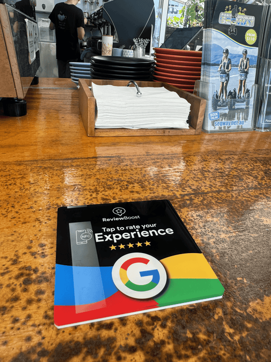 Google Review Plaque on Cafe Benchtop For Customer Reviews