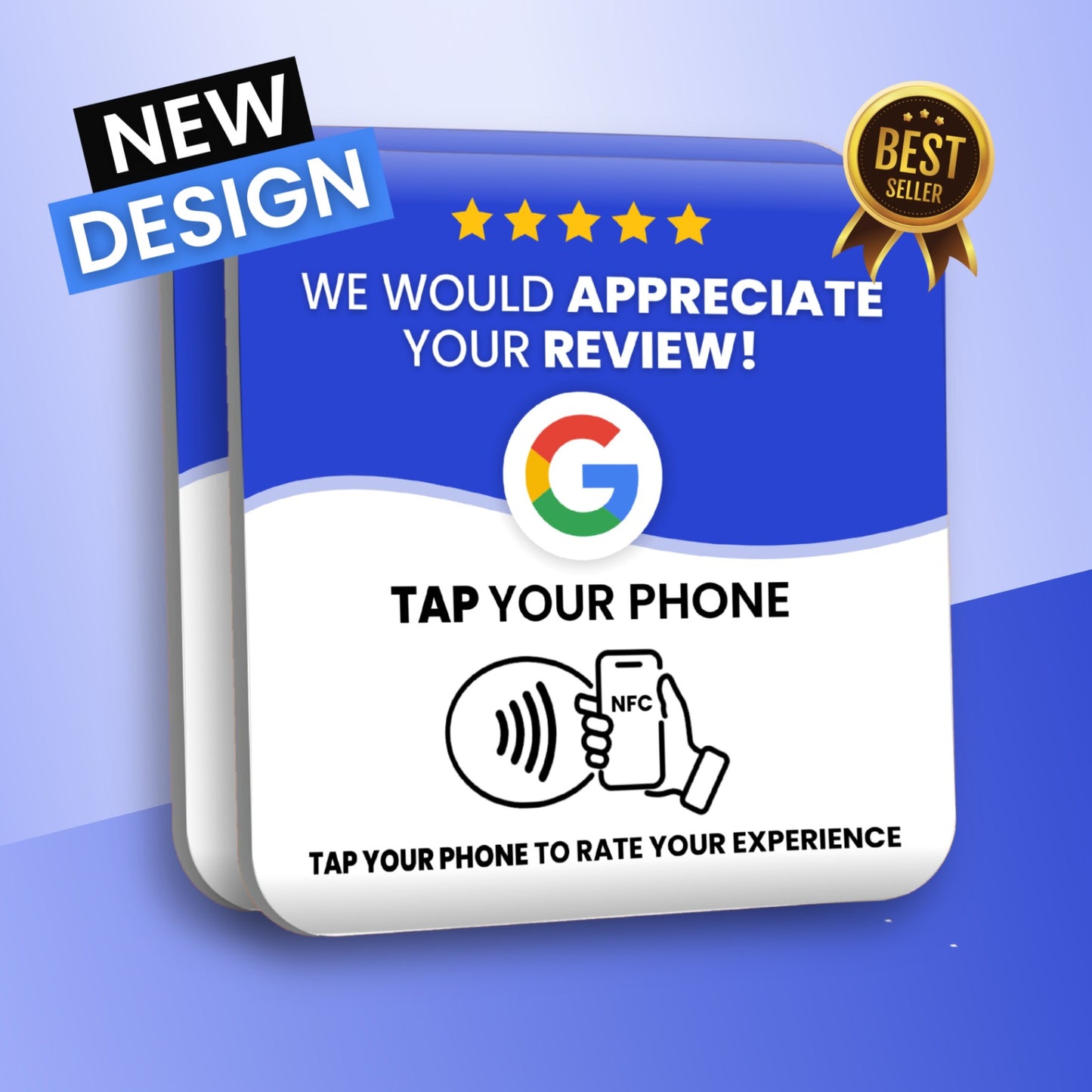 Two ReviewBoost Google Review Plaques with Best Seller Badges