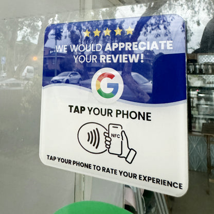 ReviewBoost NFC Plaque on Shop Front Window for Google Reviews